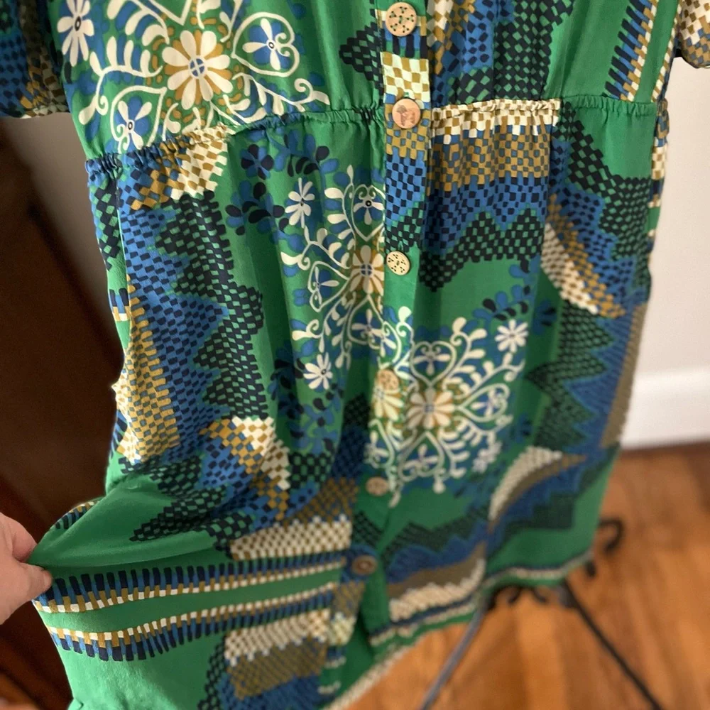 Moulinette Soeurs Green and Blue Geometric Midi Dress - Picture 5 of 7